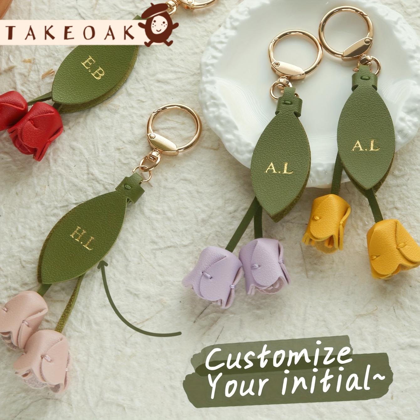 Monogram Keychain Leather - Kişiye Özel Baş Harfli Deri Lale